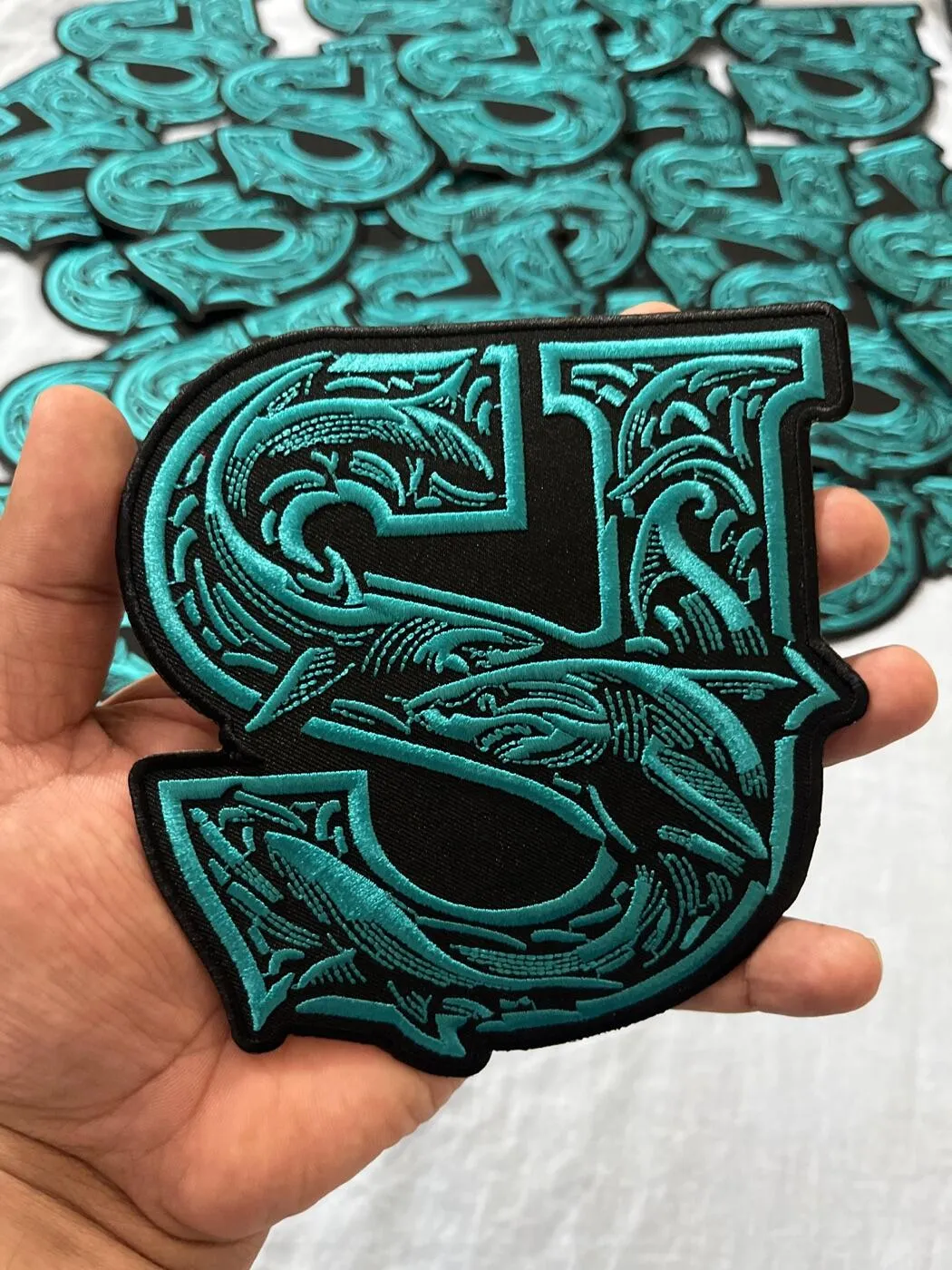 Ornate Monogram “S” Patch — Teal